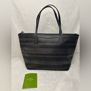 Kate Spade Glittery Black Striped Tote